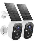 Solar Security Camera Wireless Outdoor 2K, Solar Powered Cameras for Home Security Outside with AI Motion Detection, Color Night Vision, IP66 Weatherproof, 2.4GHz Wi-Fi, Cloud/SD Storage, 2Pack