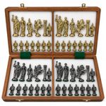 STATUE SOLUTION Kid Antique Folding Wooden Chess Board with Brass Chess Roman Figures Set, 2 Players - Best for Gifting, Home Decor and Playing (Bleck & Yellow) Size 16"×16" Inch.