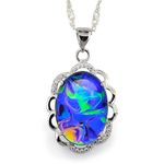 Fun Jewels Swirl Color Change Oval Crystal Stone Brass Flower Pendant Mood Necklace 18" Silver Chain