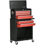 DURHAND Tool Cabinet Cart, Workshop Trolley on Wheels, 6 Drawer with Ball Bearing Slides, Lockable Roll Cab, Black and Red