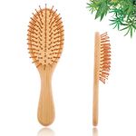 YUNAI Bamboo Paddle Wooden Hair Brush – Natural Bamboo Air Cushion Comb for Massaging Scalp, Reduce Frizz No Hair Tangle Small Oval Brush for Curly Hair