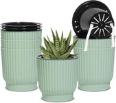 T4U 4 Inch Self Watering Pots 6 Pack, Plastic Plant Pots with Holder, Windowsill Flowers Pots for All Indoor Outdoor Plants, African Violets (Green)