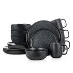 Stone Lain Tom Stoneware 16-Piece Reactive Glaze Dinnerware Set, Plates and Bowls Set, Microwave and Dishwasher Safe Dish Set for 4, Black-White