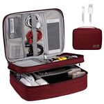 OrgaWise Electronic Accessories Bag Travel Cable Organizer Three-Layer for iPad Mini, Kindle, Hard Drives, Cables, Chargers-WineRed (Three-layer-WineRed)