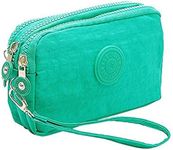 Btoon 3 Layer Zipper Nylon Wallets for Women Wristlet Bag Purse Waterproof Cell Phone Pouch Handbag (Mint Green)