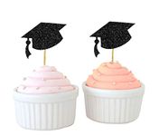 Darling Souvenir, Graduation Cap Hat Cupcake Toppers, Grad Party Dessert Decorations - Pack of 40