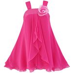 Sunny Fashion Girls Dress A-line Halter Flower Multi Layer Chiffon Size 14 Years Deep Pink