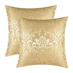 CaliTime Cushion Covers Pack of 2 Throw Pillow Covers Cases for Couch Sofa Home Decoration Vintage Damask Floral Shining & Dull Contrast 45cm x 45cm Gold