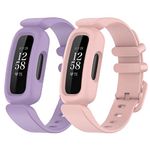 2-Pack Replacement Bands Compatible with Fitbit ACE 3 Bands for Kids, Comfy Breathable Flexible weat Resistant Wristbands Band for Fitbit ACE 3 Activity Tracker for Kids Children (Purple,Pink)