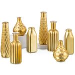 Glasseam Gold Vase for Flowers, Small Glass Vases for Decor, Modern Flower Vase Set of 8, Golden Decorative Vases for Home Decor, Aesthetic Gold Vases for Centerpieces Living Room Decorations