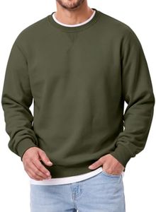 JMIERR Fleece Crewneck Sweatshirt Men Long Sleeve Sherpa Lined Fall Winter Pullover Sweater Shirt, 3XL, Moss Green