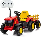 Acekool Kids Ride on Tractor with Remote Control, 12V Battery Powered Electric Tractor and 35W Dual Motors for Kids Bluetooth Music/USB, Safety Belt, 3-Gear-Shift, 7-LED Lights, Red