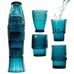 Gökotta Set of 4 | Handmade Stacking Koi Carp Fish Cocktail Glasses | Drinking Tumblers | Retro Fun Quirky Gift Present | Dinner Party Water Juice Coffee Mugs Cups | 4PCS 250ml (Blue)