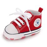 Baby Boys Girls Infant Canvas Sneakers High Top Lace up Newborn First Walkers Cribster Shoe (RED, 0-6 Months)