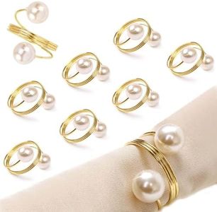 Pearl Gold Napkin Rings Set of 8, Round Metal Napkin Holders Buckles for Wedding Dinner Party Kitchen Table Setting Birthday Christmas Decorations