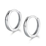 Shuxin Hoop Earrings 925 Sterling Silver, Glossy Huggie Hinged Earrings for Women & Men, Diameter 13mm Hypoallergenic Small Sleeper Hoops Earrings