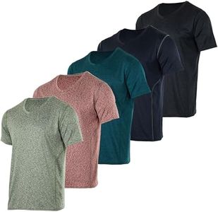 Real Essentials Athletic V Neck Tshirt Shirts T-Shirts Men Quick Dry Fit Tops Dri Fit Short Sleeve Active Wear Training Exercise Fitness Workout Shirt Tee Tees Gym Sports Top, Set 15, M, Pack of 5