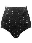 RELLECIGA Women's Black Polka Dot High Waisted Hipster Bikini Swimsuit Bottom Ruched Swim Bottom Size Medium