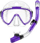 EMSINA Dry Snorkel Set,Panoramic Wide View,Anti-Fog Scuba Diving Mask,Professional Snorkeling Gear(Set Purple Transparent)