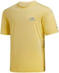 BASSDASH Men’s UPF 50+ Sun Protection Fishing Shirt Short Sleeve UV T-Shirt, Light Yellow/Vivid Blue Logo, X-Large