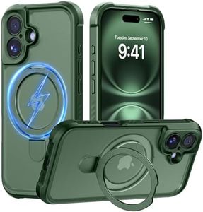 MOCCA Design for iPhone 16 Case with Magnetic Invisible Stand [Full Camera Protection] [Compatible with Magsafe] Military Drop Shockproof Translucent Matte Phone Case Cover 6.1",Dark Green