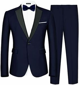 MAGE MALE Men's 2 Piece Suit Notched Lapel One Button Slim Fit Formal Wedding Prom Tuxedo Suits Blazer Pants with Bow Tie Set