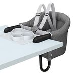 Hook On Chair, Safe and High Load Design, Fold-Flat Storage and Tight Fixing Clip on Table High Chair, Machine-Washable and Avoid Cracking Fabric, Removable Seat Cushion, Fast Table Chair (Grey)