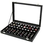 H&S Glass Lid 100 Ring Box - Jewellery Display Storage Box, Tray, Case, Organiser - Black - Ring Boxes for Jewellery - Earring box - Earring Organiser - Cufflink box