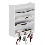 Senhoglb 5-Tier Mail Organizer Wall Mounted, Wood Wall File Organizer, Magazine File Holder With 6 Hooks, Mail Sorter to Organize Files, Mails, Books, Office Supplies And Other Paper Files, White