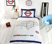 SINGLE LONDON UNDERGROUND REVERSIBLE COTTON BLEND BLUE COMFORTER DUVET COVER