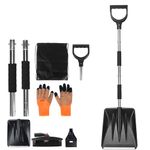 COVVY 3-in-1 Snow Shovel Kit, Retractable Snow Shovel with Ice Scraper and Snow Brush for Ice, Snow, Car Driveway Grit. With Storage Bag and Gloves (Silvery)