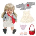 Xerteam 5 Pcs Baby Doll Clothes, 12-18 Inch Baby Doll Clothes, Sweet Doll Clothes Set, Doll Outfits/Accessories with Skirt, Jacket, Doll Underpants, Bag, Slippers, Birthday for Girls