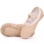 Kefiyis Ballet Shoes for Girls Leather Dance Shoes Full Sole Ballet Flats Ballet Slippers for Kids Toddler Women Adults (Beige 6 Adult)