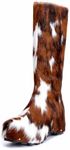 XOBZJH Women’s Wide Calf Cowgirl Boots – Handmade Knee-High Country Cowboy Winter Boots with Genuine Calf Hair, Shearling Lining & Platform Sole, Retro Western Style