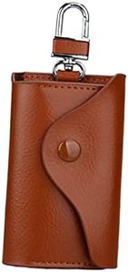 Leather Car Key Holder Pouch with Metal Hook, Universal Hanging Waist Key Case for Men and Women, Snap Closure Key Storage Bag (Brown)