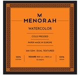 MENORAH - Square - Watercolor Loose Sheets/Pads – 300 GSM-100% Cotton- Water Sketchbook - Square Size(20.0 cm x 20.0 cm) -(15 Sheets / 30 Pages)- Watercolour Artist Sketch pad- Glued End Pad