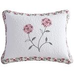 Beatrice Home Fashions Carnation Floral Embroidered Quilted Pillow Sham, Lightweight, All-Seasons, Standard Sham, Rose