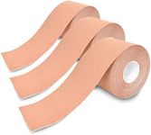 3-Pack Kinesiology Tape Pro Athletic Sports. Knee, Ankle, Muscle, Kinetic Sport Dynamic, Physical Therapy. Strong-Rock Breathable h2o Resist Cotton.Roll,Uncut,2in x 16.4ft.Bulk k Beige