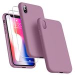 Dssairo [3 in 1 for iPhone x Case/iPhone Xs case, with 2 Pack Screen Protector, Liquid Silicone Slim Shockproof Protective Phone Case 5.8 inch [Microfiber Lining] (Lilac Purple)