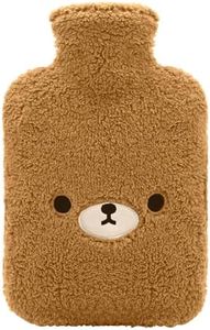 samply Hot Water Bottle with Cute Fleece Cover, Hot Water Bag for Hot and Cold Compress, Hand Feet Warmer, Neck and Shoulder Pain Relief, Brown Bear