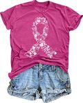 QAUN Breast Cancer Shirt Women Pink Ribbon Shirts Breast Cancer Awareness Tshirt Inspirational Tops(Pink1, Medium)