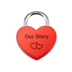 MeMeDIY Personalized Love Lock Heart Shaped Custom Engraving Picture Photo Name Date for Couple Him & Her Love Bridge Alloy Padlock with Key Lover Gift(Red&T)