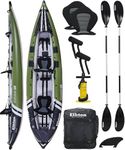 Elkton Outdoors Steelhead Inflatable Fishing Kayak Boat - 2 Person Angler Blow Up Tandem Kayak, includes Paddles, Seats, Hard Mounting Points, Bungee Storage, Rigid Dropstitch Floor and Spray Guard