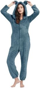 PEHMEA Women's Onesie Pajamas Sherpa Plush Hooded Romper Cozy Winter Sleepwear Holiday Party One Piece PJs for Adults, Teens(Navy-XL)