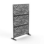 NeuType Decorative Privacy Screen Outdoor Divider with Stand, Featuring Precise Laser Cut,Metal Material,Black