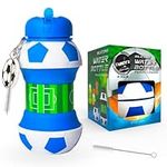 FunKitZ Football Water Bottle - Unique Gifts for Boys and Girls - Cool Kids Water Bottle, Collapsible, Leakproof - Boys Gifts - Kids Water Bottles For School - BPA Free - 550 ml (Blue)