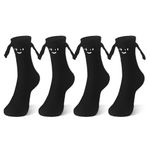 Petrass Funny Socks Gifts Idea Couple Magnetic Hands Holding Socks Birthday Anniversaries for Men, Women, Him, Friends, Emb Black 2pcs, Large