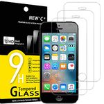 NEW'C 3 Pack Designed for iPhone 5, iPhone 5S, iPhone 5C, Screen Protector Tempered Glass,Case Friendly Scratch-proof, Bubble Free, Ultra Resistant