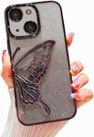 Mobistyle Designed For Iphone 15 Cover With Luxury Glitter Cute Butterfly Plating Design Aesthetic Women Teen Girls Back Cover Cases For Iphone 15 (Black) - Tpu