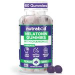 Nutrabud Melatonin Sleep Gummies 3mg For Men, Women | No Added Sugar | Fall Asleep Fast & Restful Deep Sleep | Blackcurrant Flavor Veg Gummy Supplement (60 Count (Pack of 1))